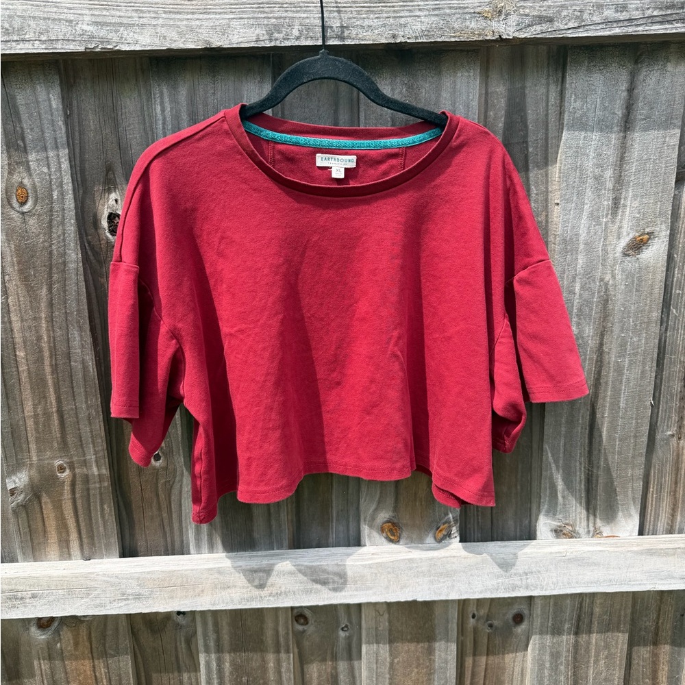 Earthbound Trading company Red Cropped Crewneck Top